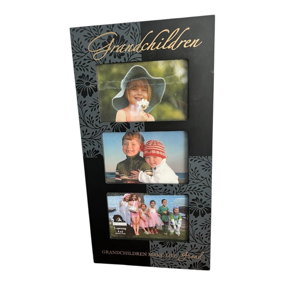Malden Grandkids Hanging Wood Picture Frame with Glass Holds 3-4x6 Photos Black